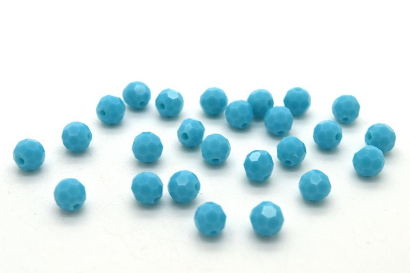 Facet geslepen ronde kraal, 6mm, aquamarijnblauw