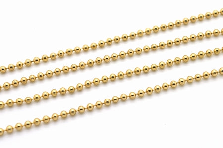 Bolletjesketting, ballchain, goudkleur, 2mm dik, per halve meter