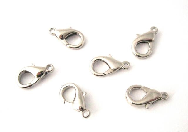 Karabijnsluiting, platina plated, 12, 14 of 16 mm, per 4 stuks