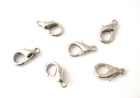 Karabijnsluiting, platina plated, 12, 14 of 16 mm, per 4 stuks